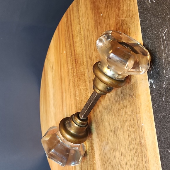 Antique Vintage Clear Glass and Brass Door Knobs - Picture 1 of 8